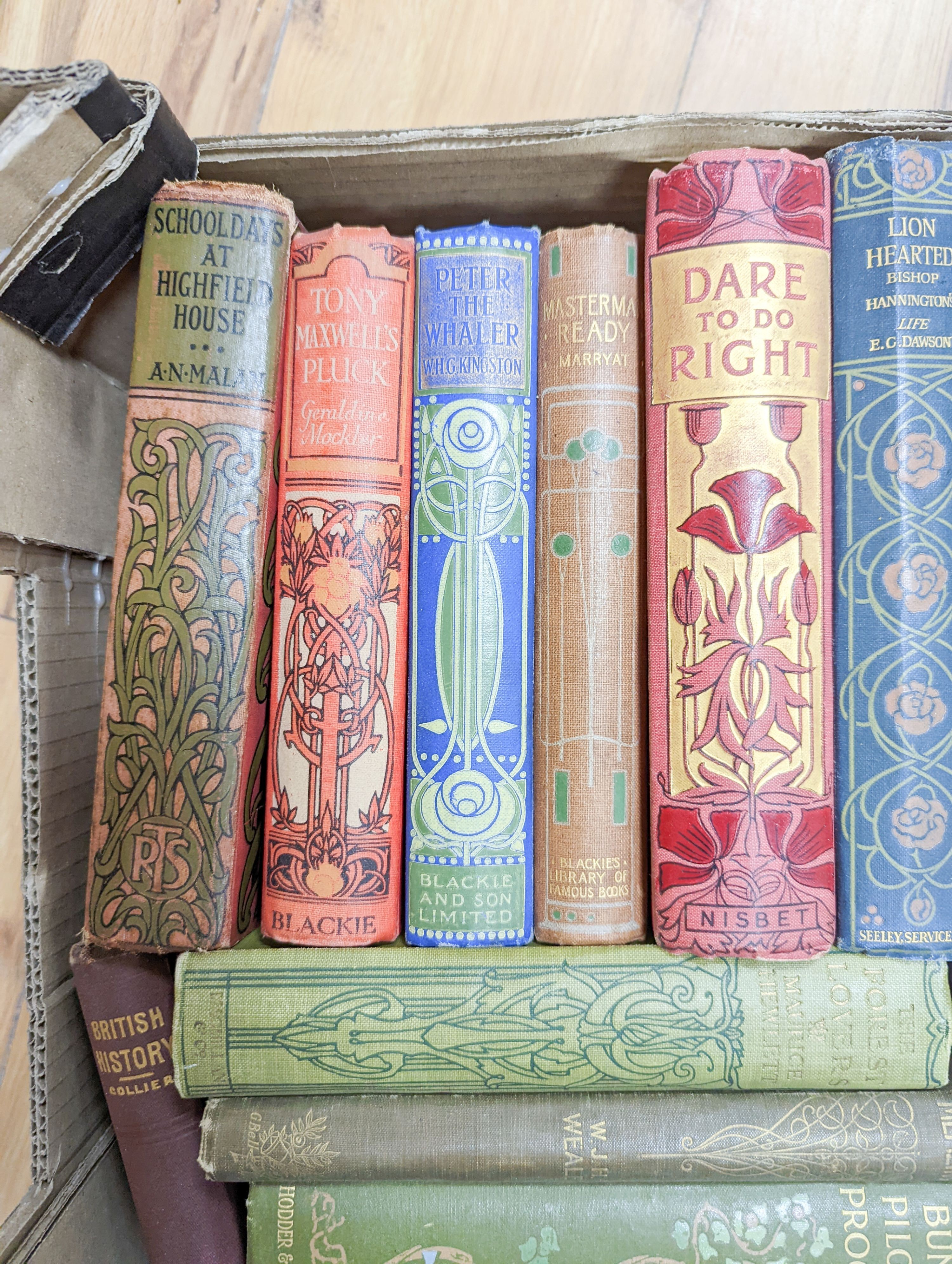 A collection of 33 late 19th/early 20th century works with Art Nouveau decorated bindings, consisting of poetry and fiction.
